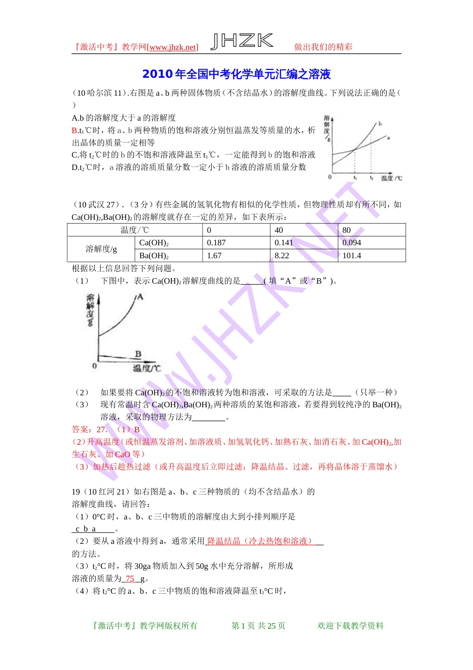 全国中考化学单元汇编之溶液_第1页