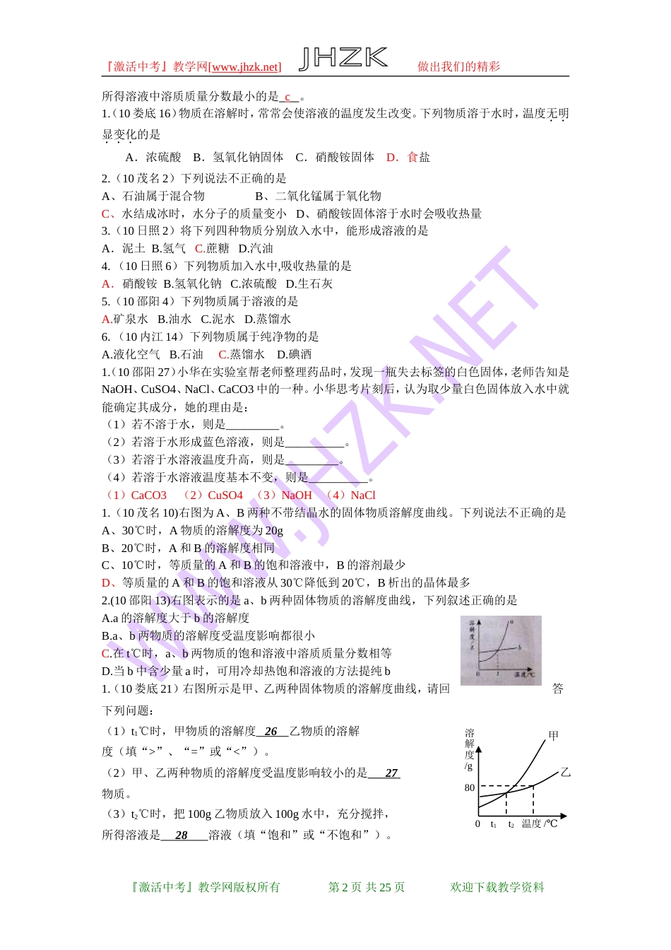 全国中考化学单元汇编之溶液_第2页