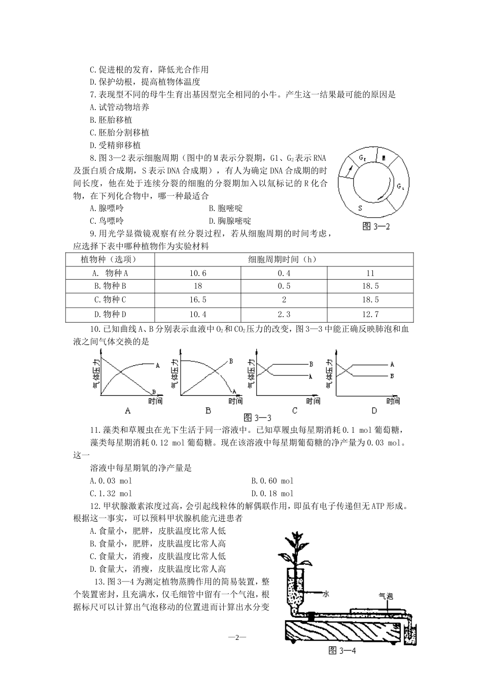 高考生物仿真试题三_第2页