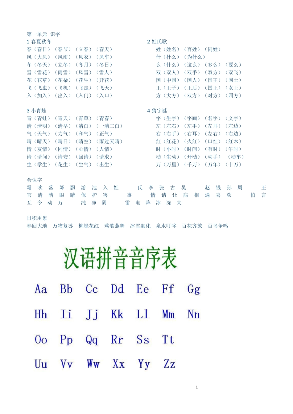 部编版218一年级下册知识点汇总[共15页]_第1页