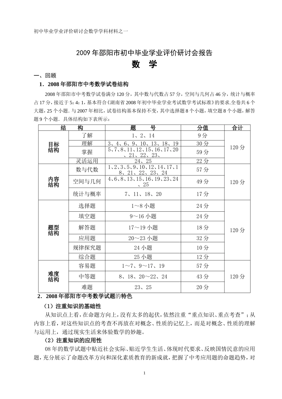 邵阳市初中毕业学业评价研讨会报告_第1页