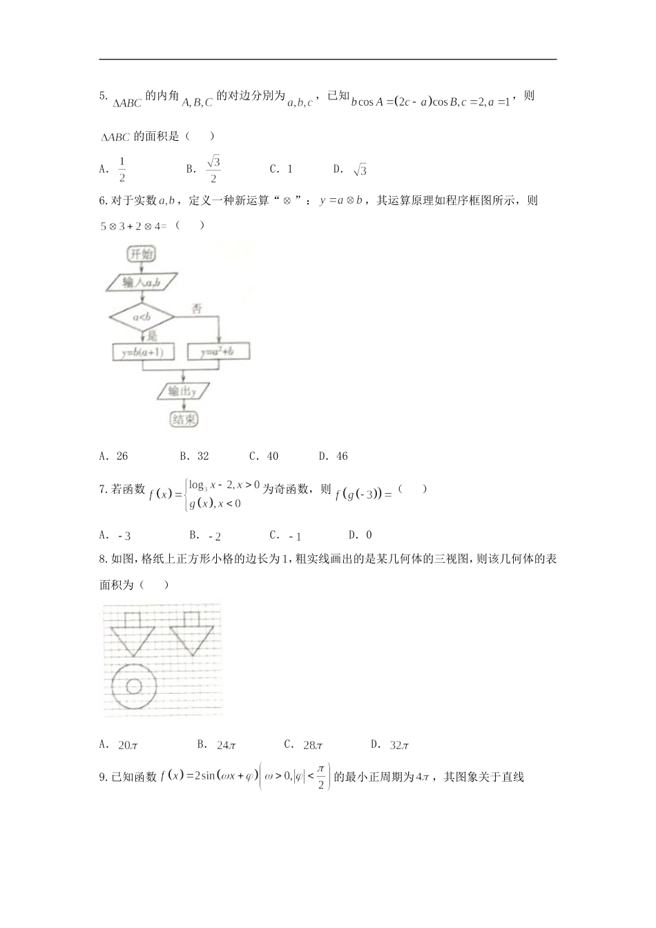 2018届山东省潍坊市高三下学期一模考试数学理卷_第2页