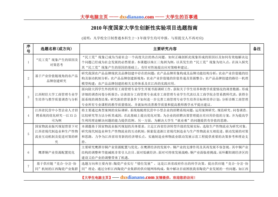 度国家大学生创新性实验项目选题指南_第1页