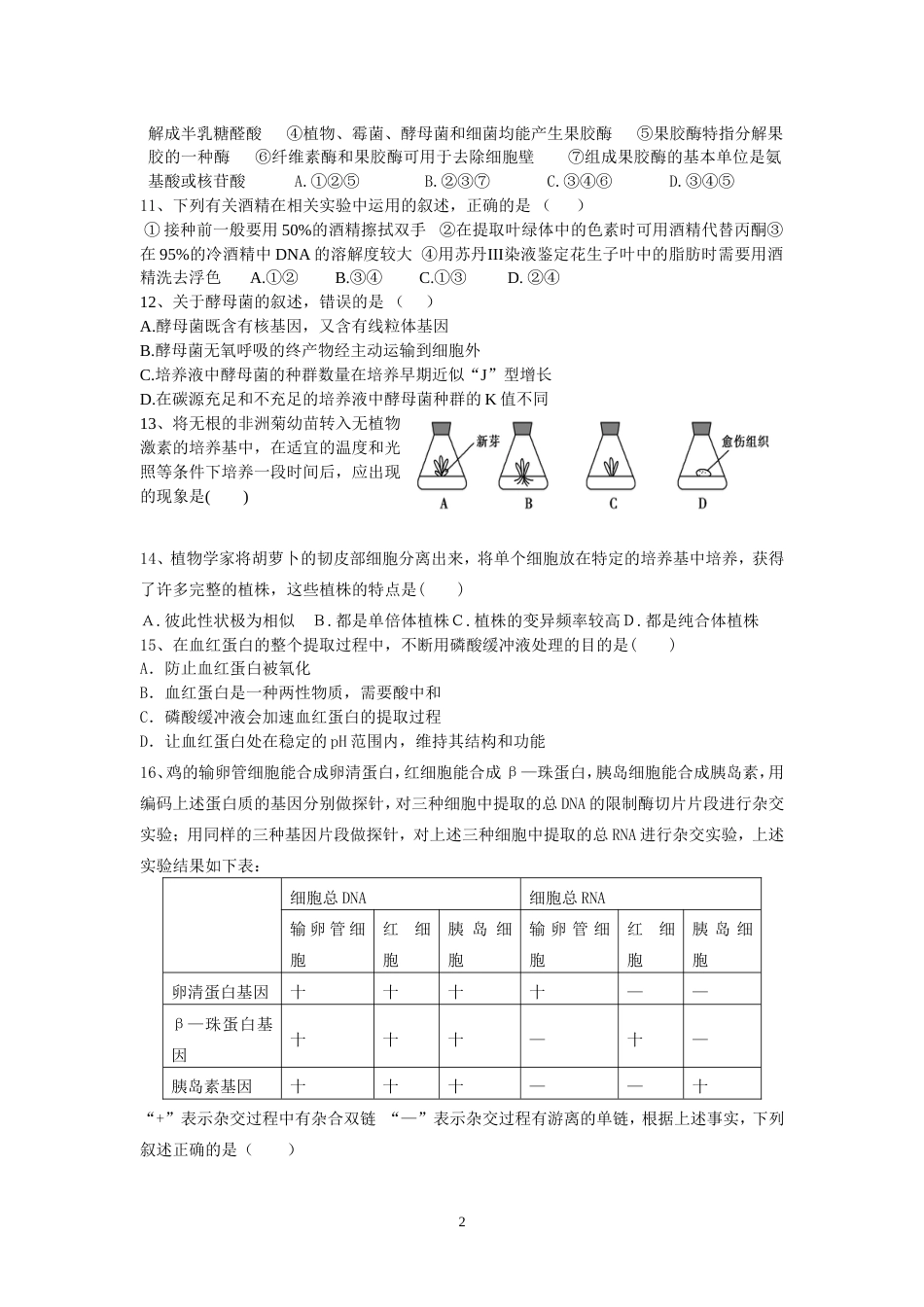 高中生物选修1综合练习题试题[共9页]_第2页