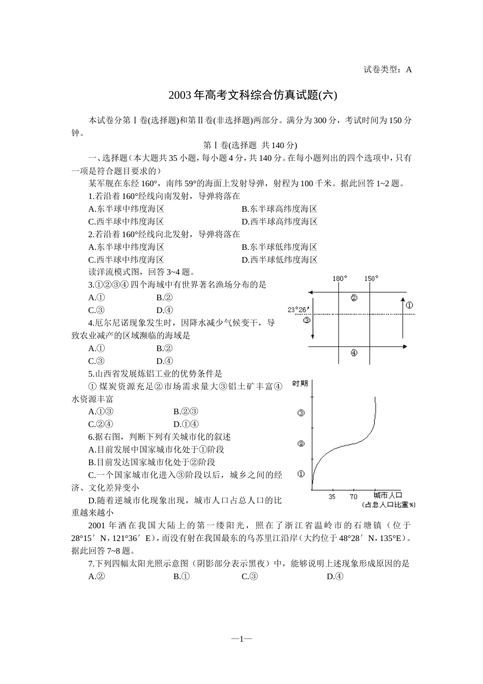 高考文科综合仿真试题六_第1页