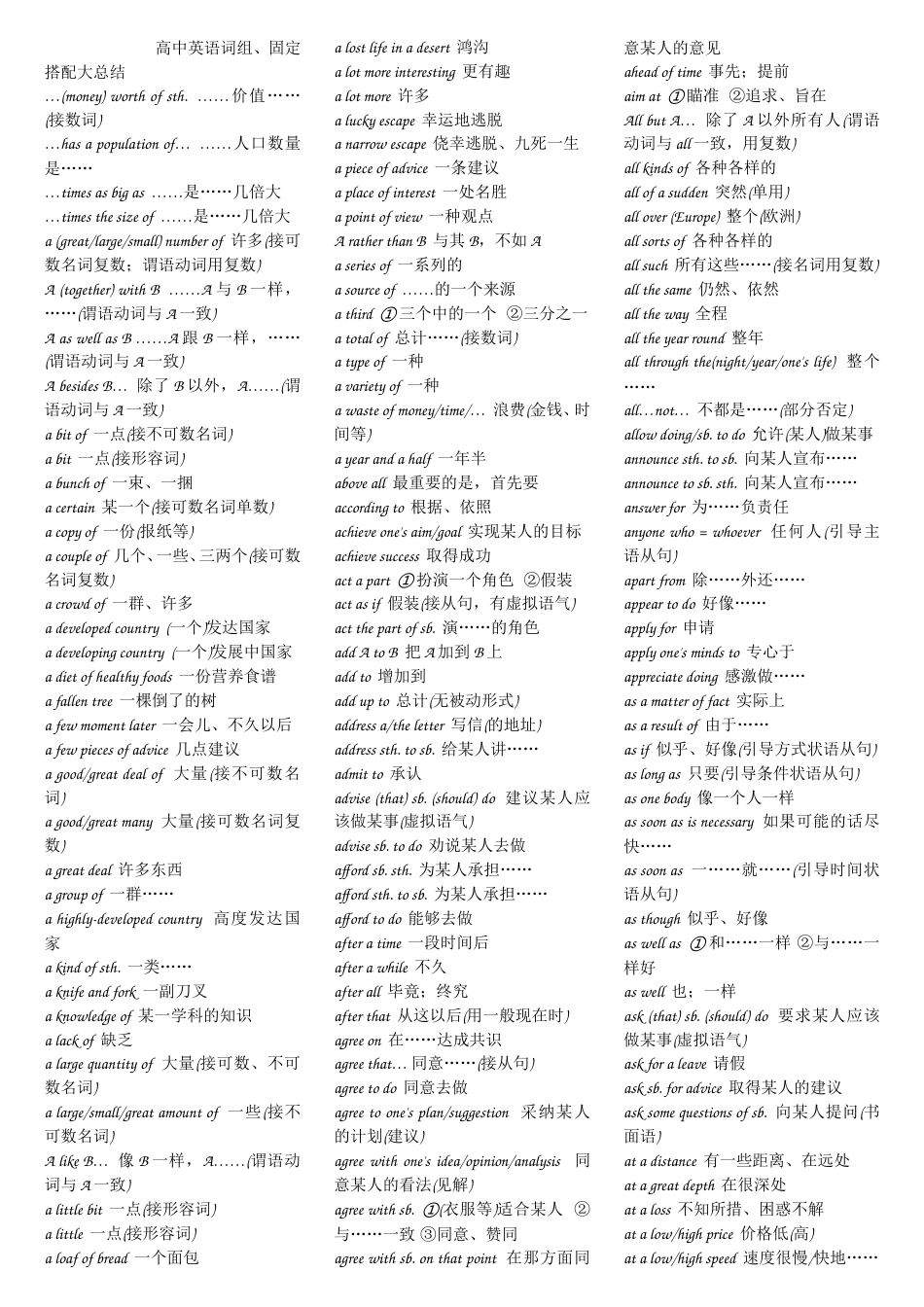 高中英语词组、固定搭配总结[共16页]_第1页