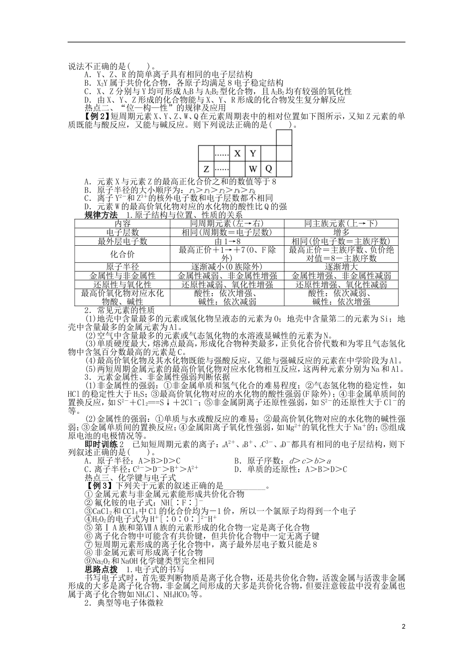 全国版高考化学二轮复习 专题二化学基本理论4讲 物质结构和元素周期律 新人教版_第2页