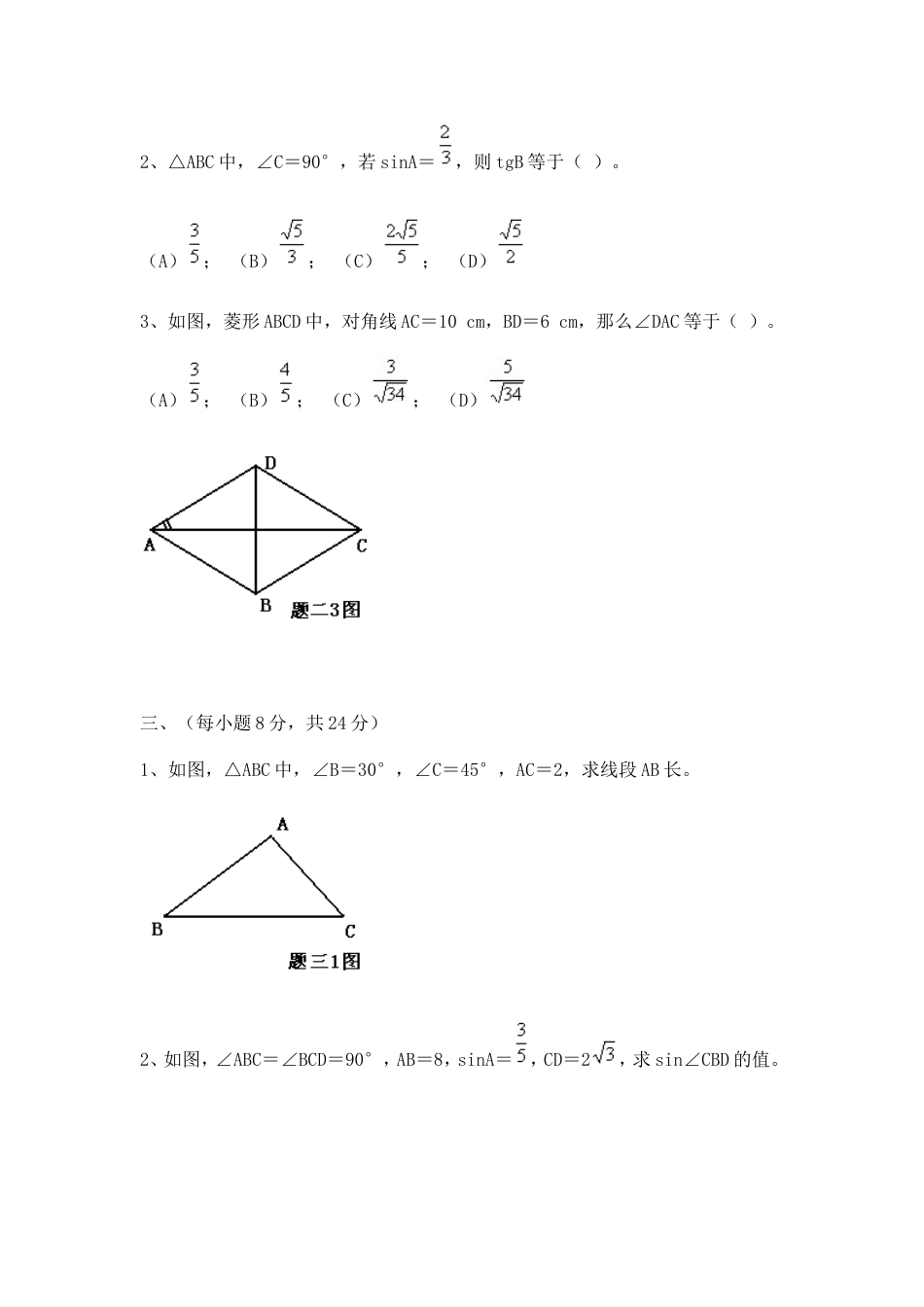 24656《锐角的三角比》测试[共5页]_第2页