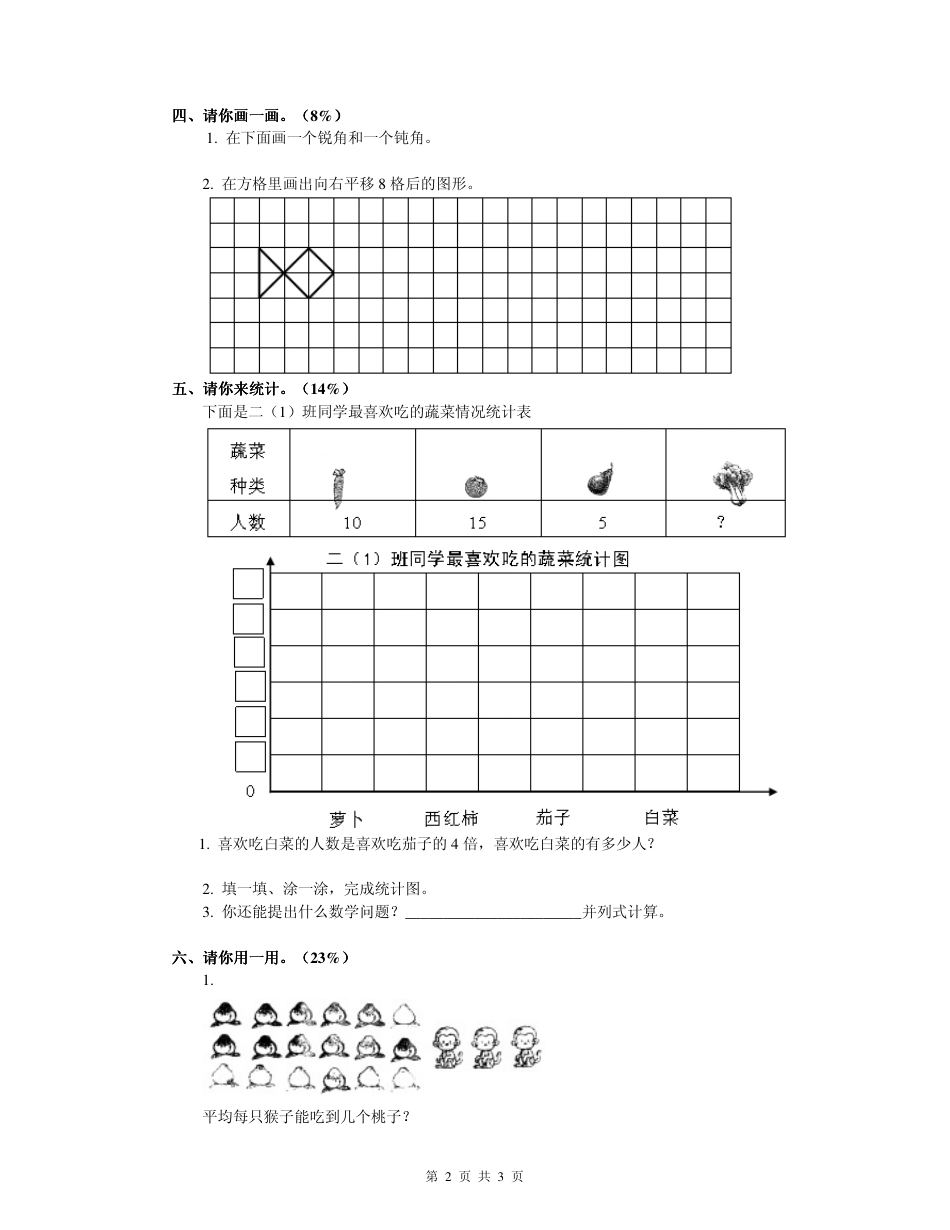 二年级下册数学期末试卷人教版_第2页