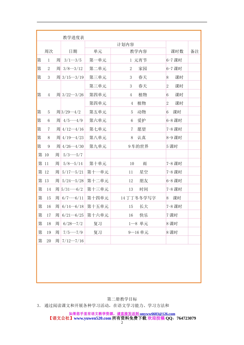 北师大一年级下册全册教案及教学计划_第2页