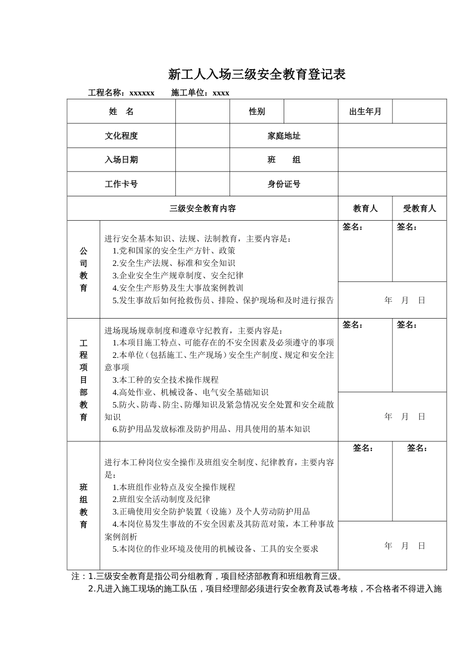 使用建筑三级安全教育表格大全[24页]_第2页