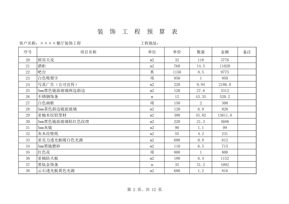 饭店装饰工程预算表[共3页]_第2页