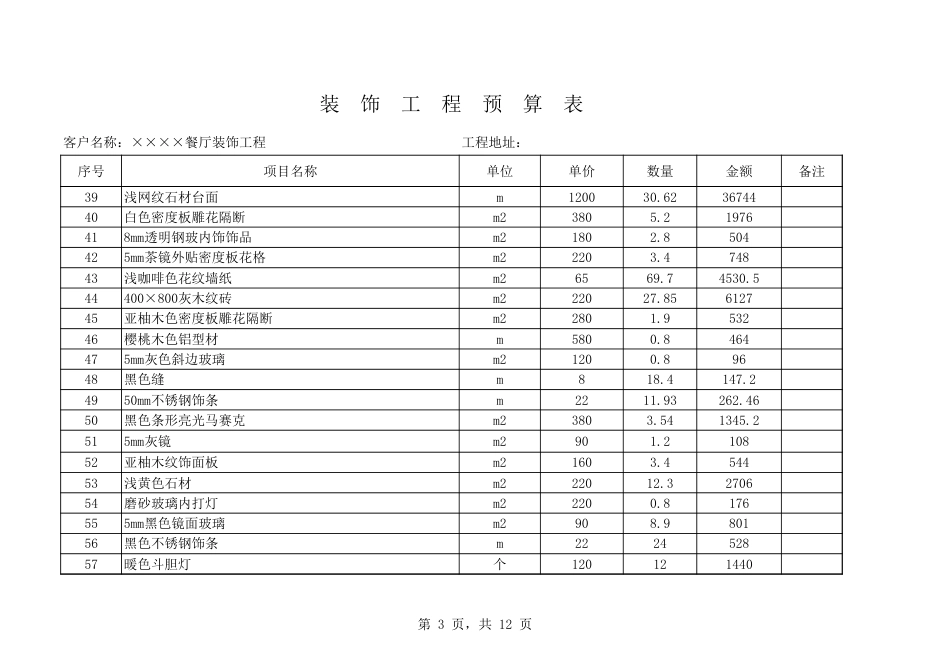 饭店装饰工程预算表[共3页]_第3页