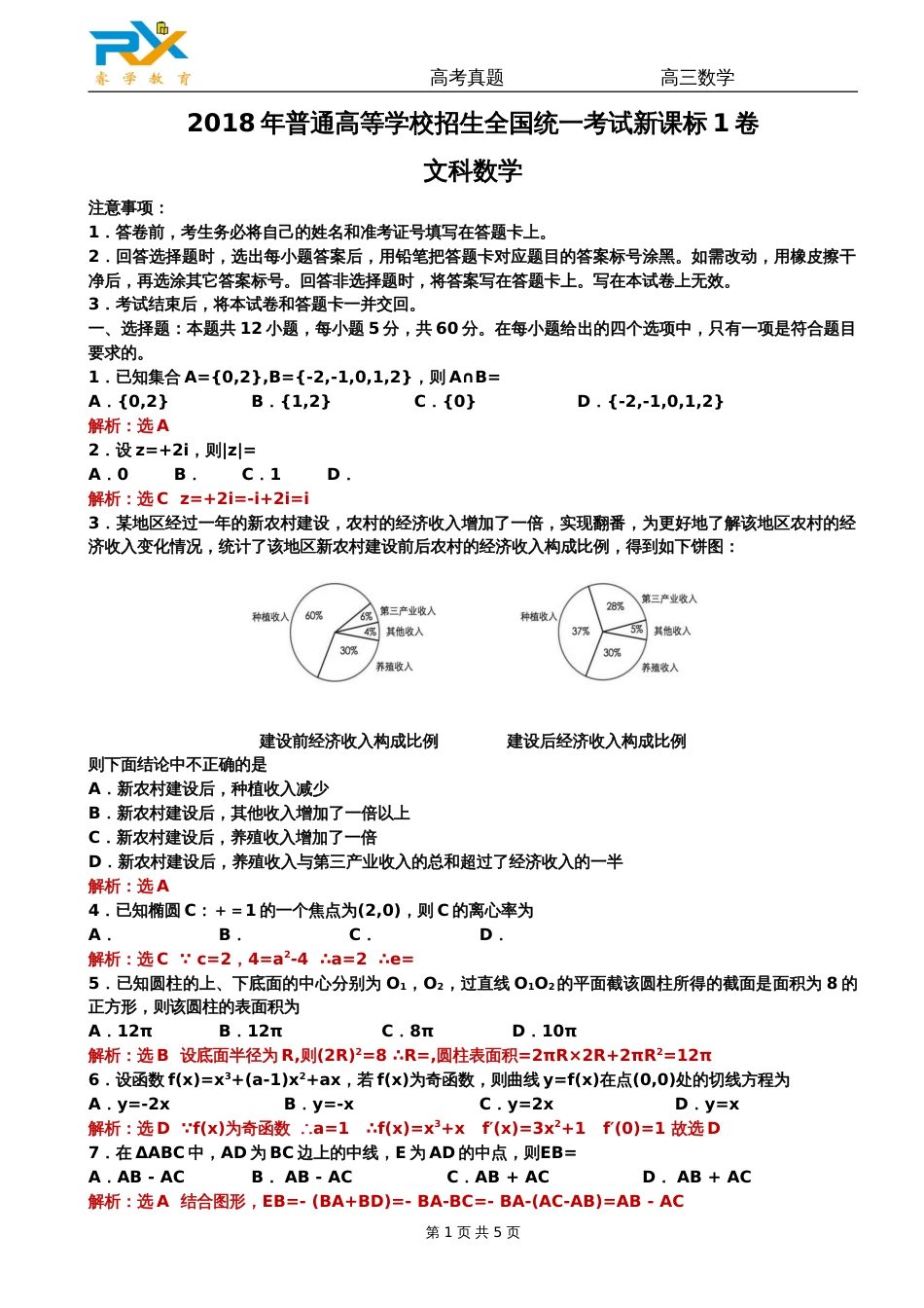 全国高考新课标1卷文科数学试题解析版[7页]_第1页