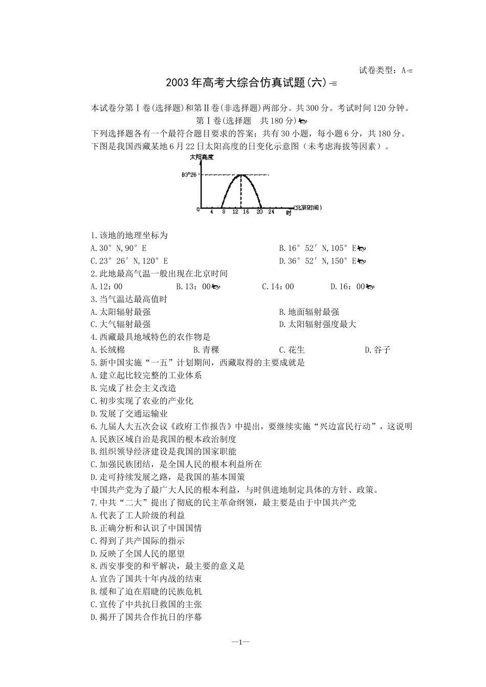 高考大综合仿真试题六_第1页