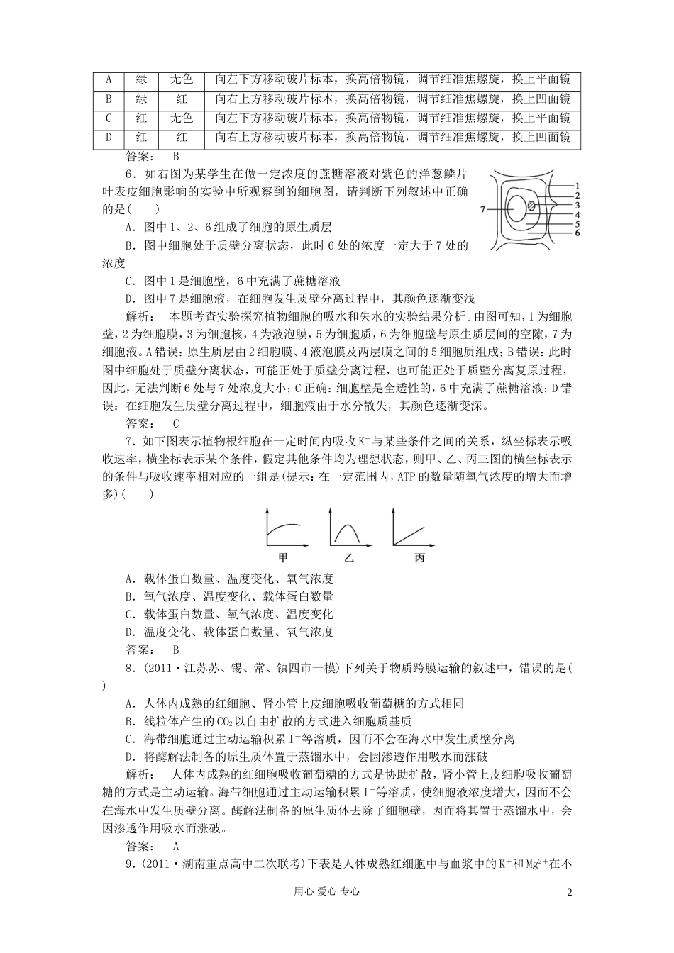 【金版新学案】高考生物总复习检测 第34章 单元高效整合A卷 新人教版必修1_第2页