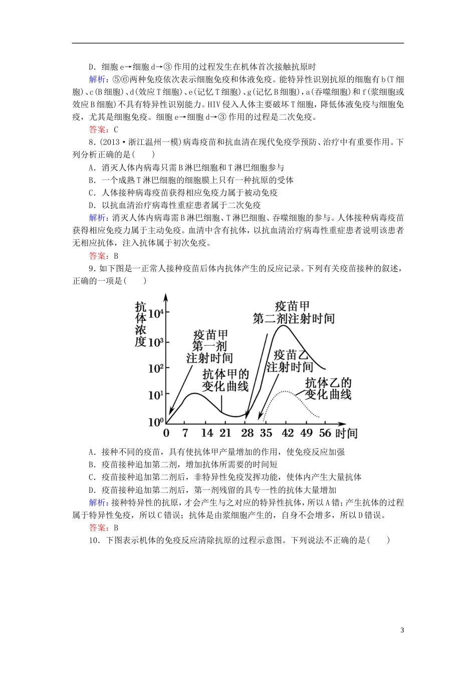 【红对勾】高考生物一轮复习 课时作业29免疫调节 新人教版_第3页