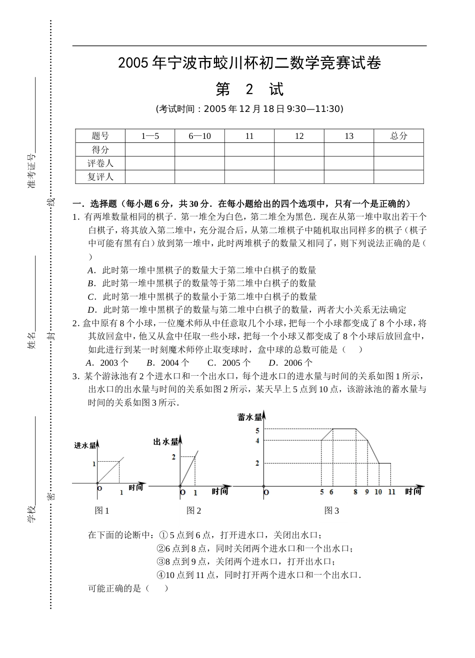 宁波市蛟川杯初二数学竞赛试卷_第1页