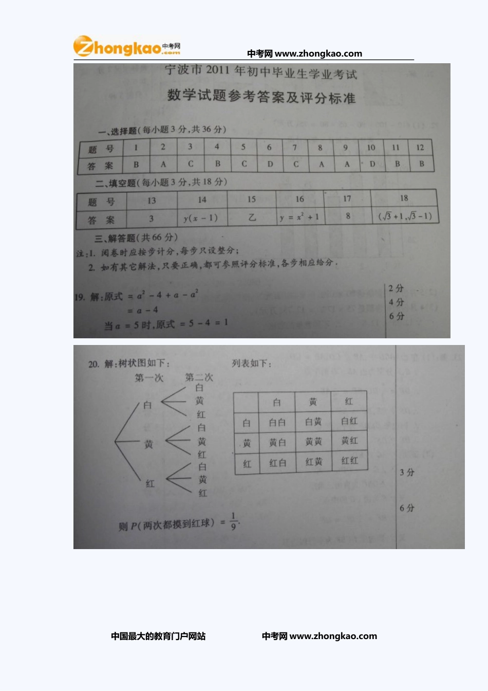 宁波中考数学试题答案_第1页