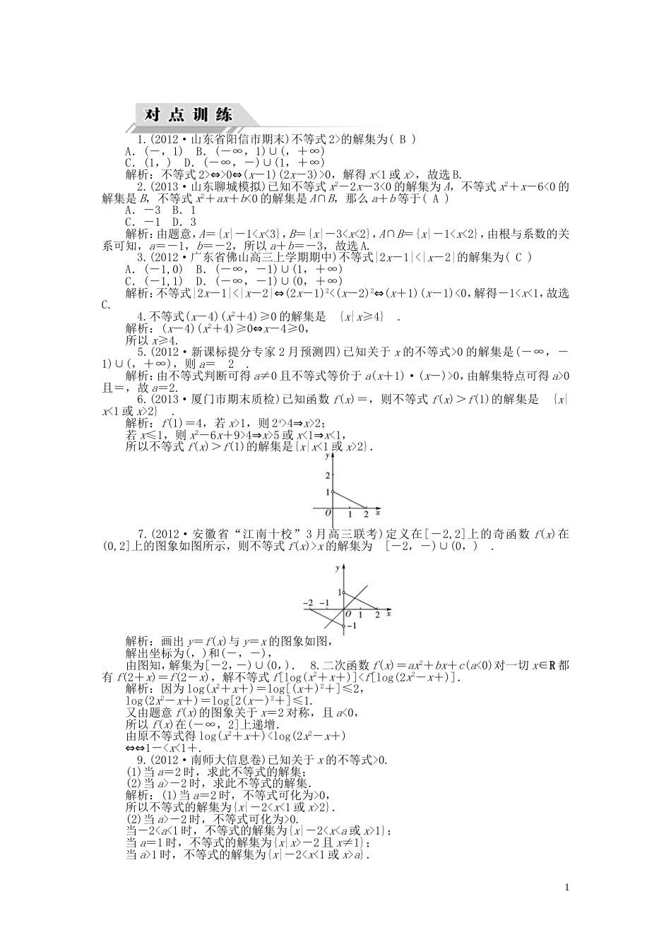 【高考四元聚焦】届高三数学一轮复习 第38讲 不等式的解法对点训练 理_第1页