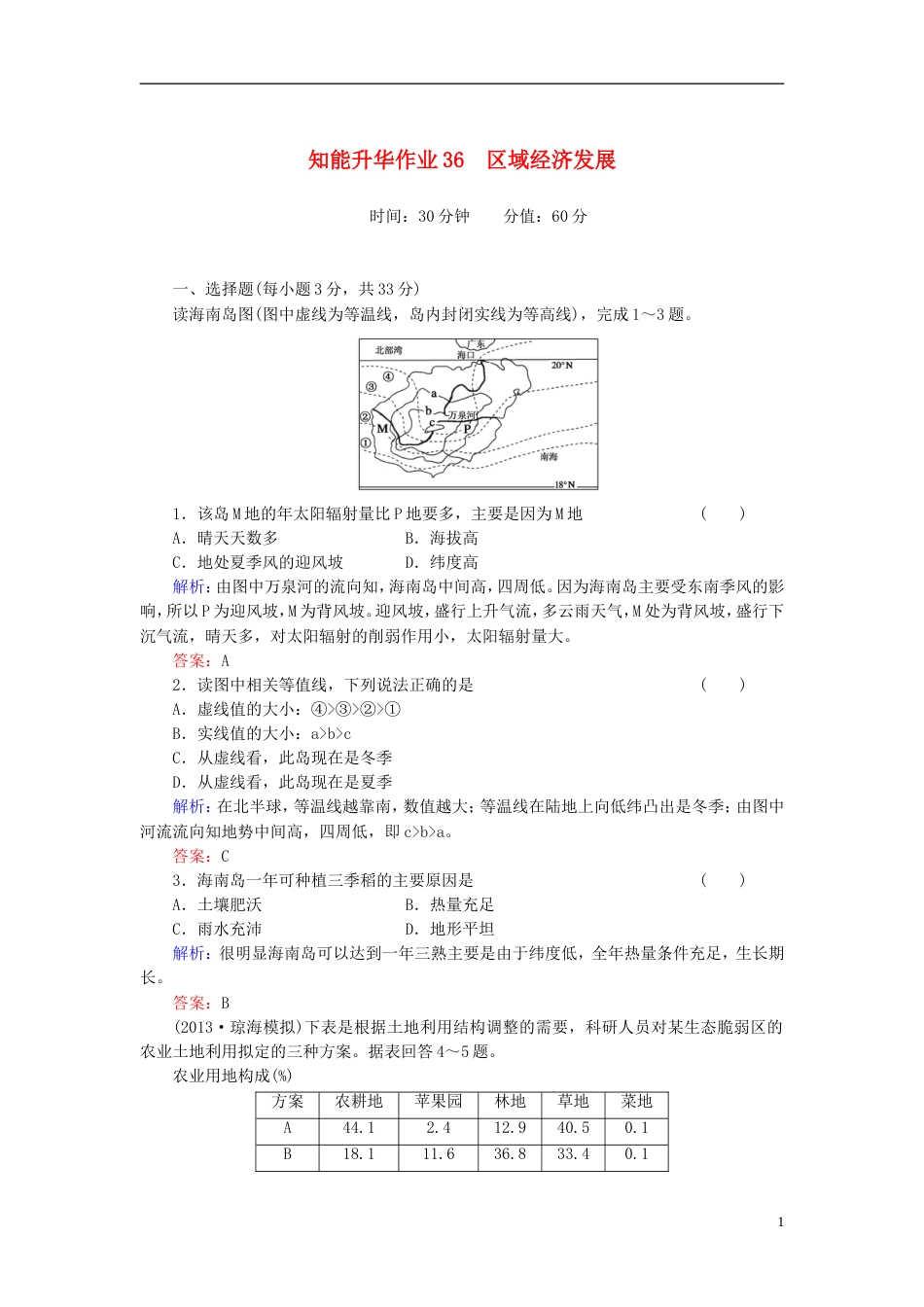 【红对勾】年高考地理一轮复习 知能升华作业36 区域经济发展_第1页