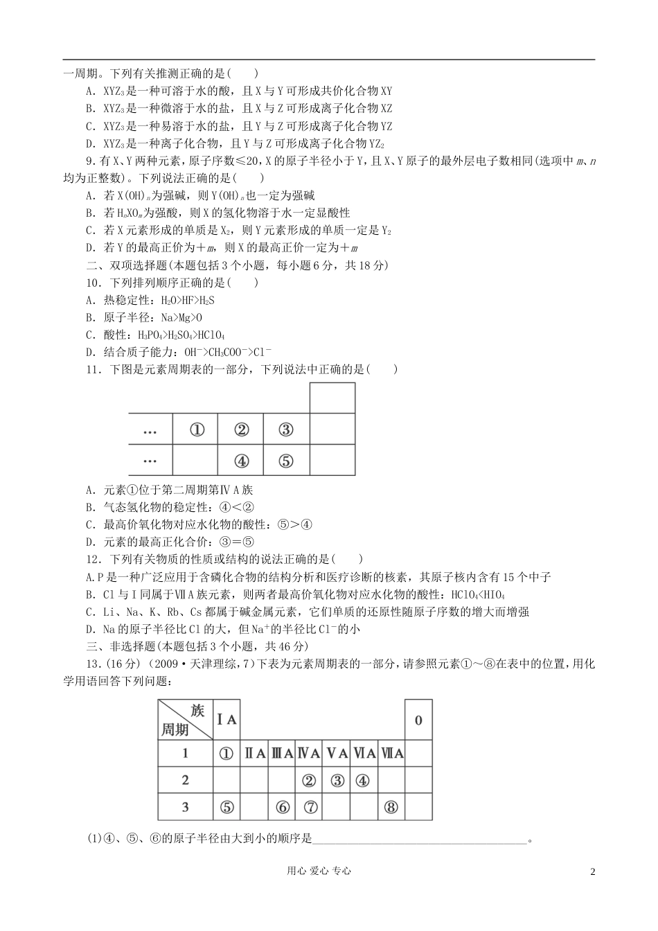 【夺冠之路】广东专用高三化学一轮复习 5.2 元素周期律基础检测_第2页