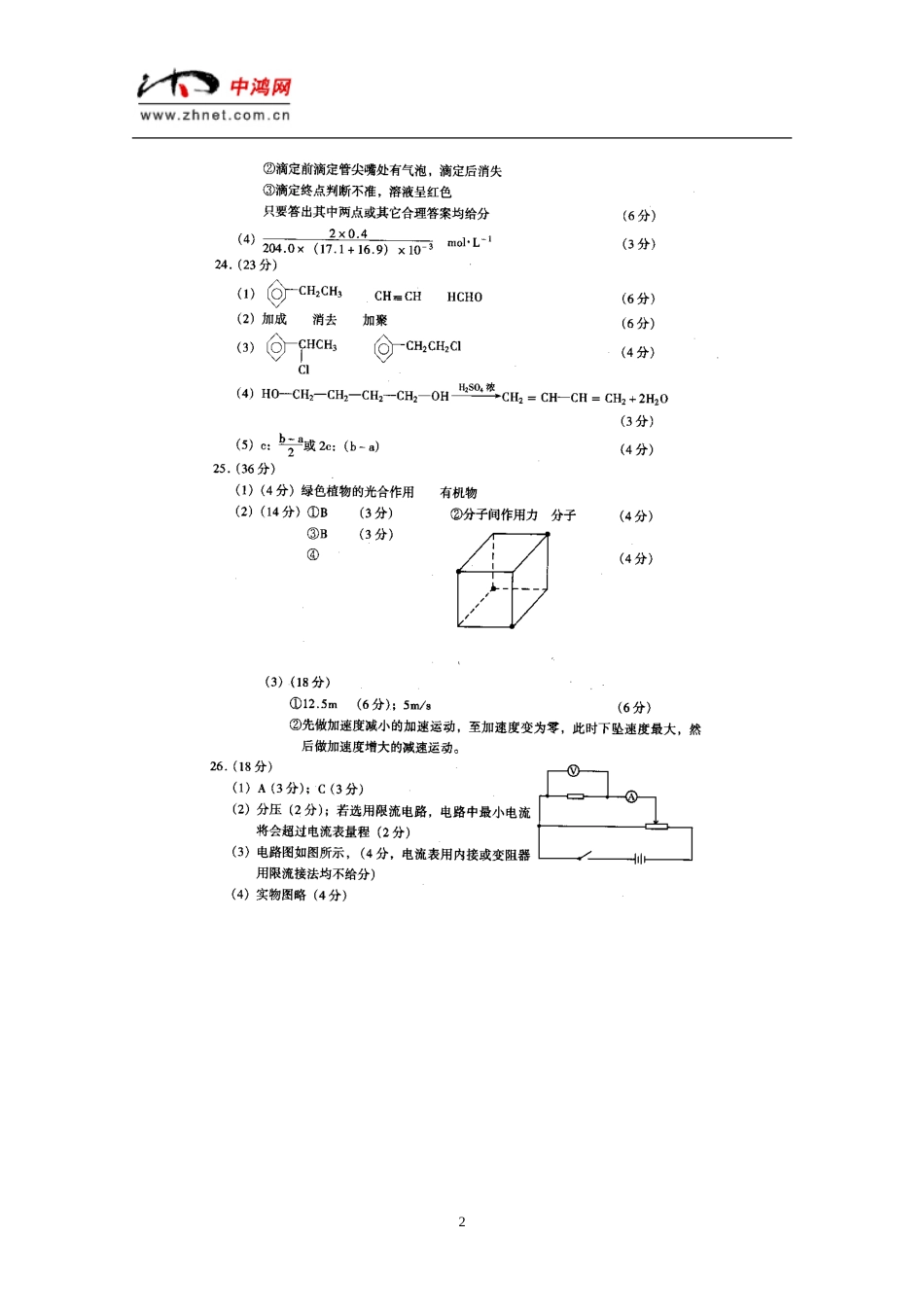 北京崇文区高三理科综合二模试题答案_第2页