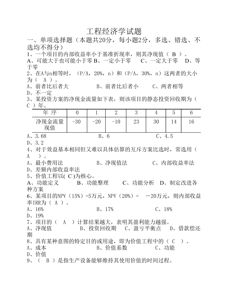 很好的工程经济学试题及答案[共7页]_第1页