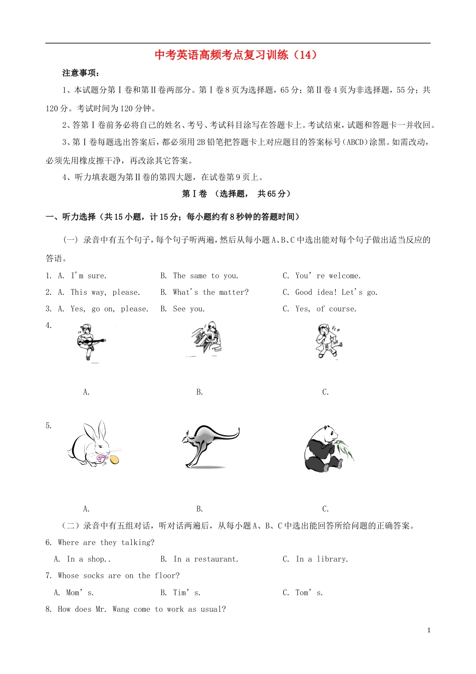 【高频考点】中考英语复习训练（14）[共17页]_第1页