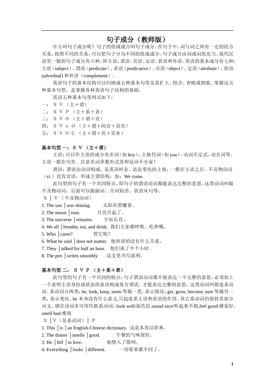 高中英语句子成分分析及练习教师版[共13页]_第1页