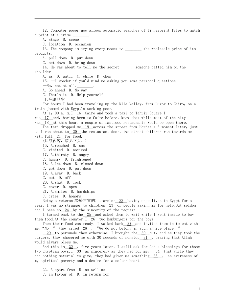 【江西专用】届高考英语一轮复习 课时作业十三 Unit 3 The Million Pound Bank Note 新人教版必修3_第2页