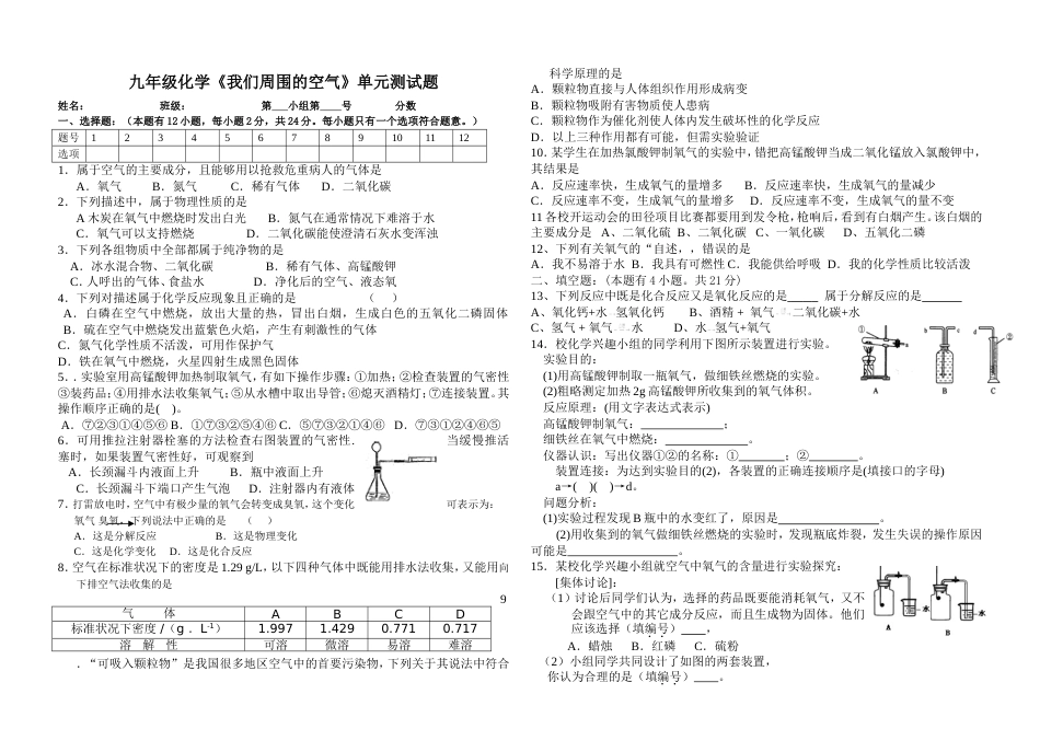 九年级化学《我们周围的空气》单元测试题[共3页]_第1页