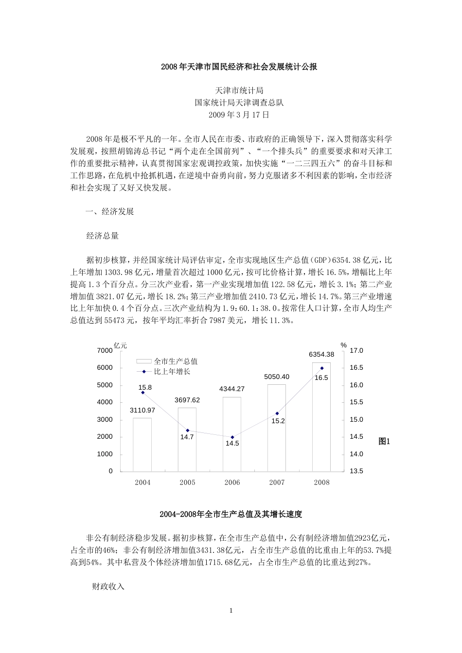 天津国民经济统计公报_第1页