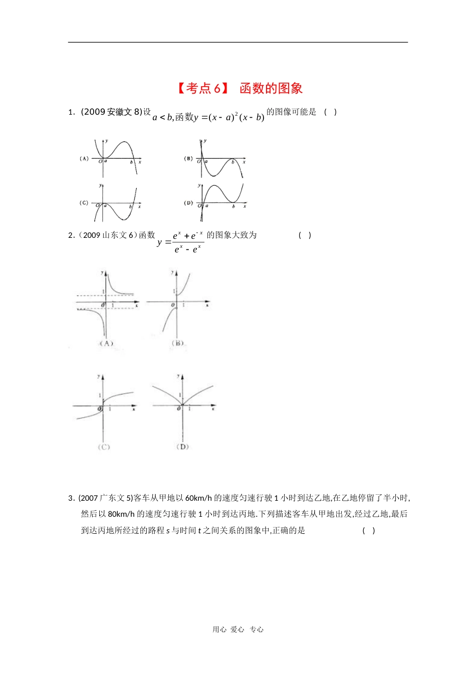 年高三文科数学高考真题演练分类解析：函数的图象_第1页