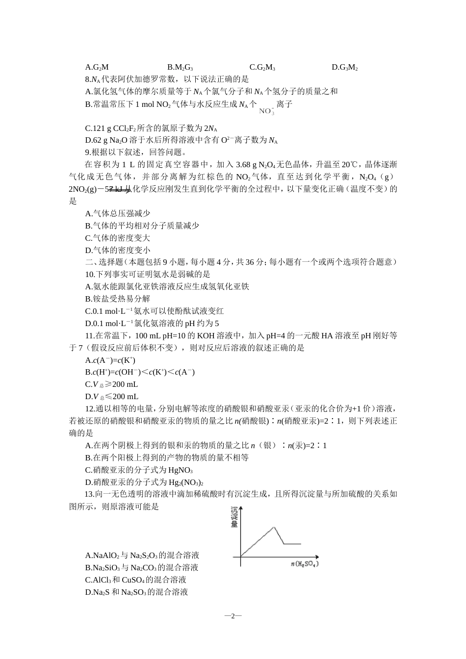 高考化学仿真试题二_第2页