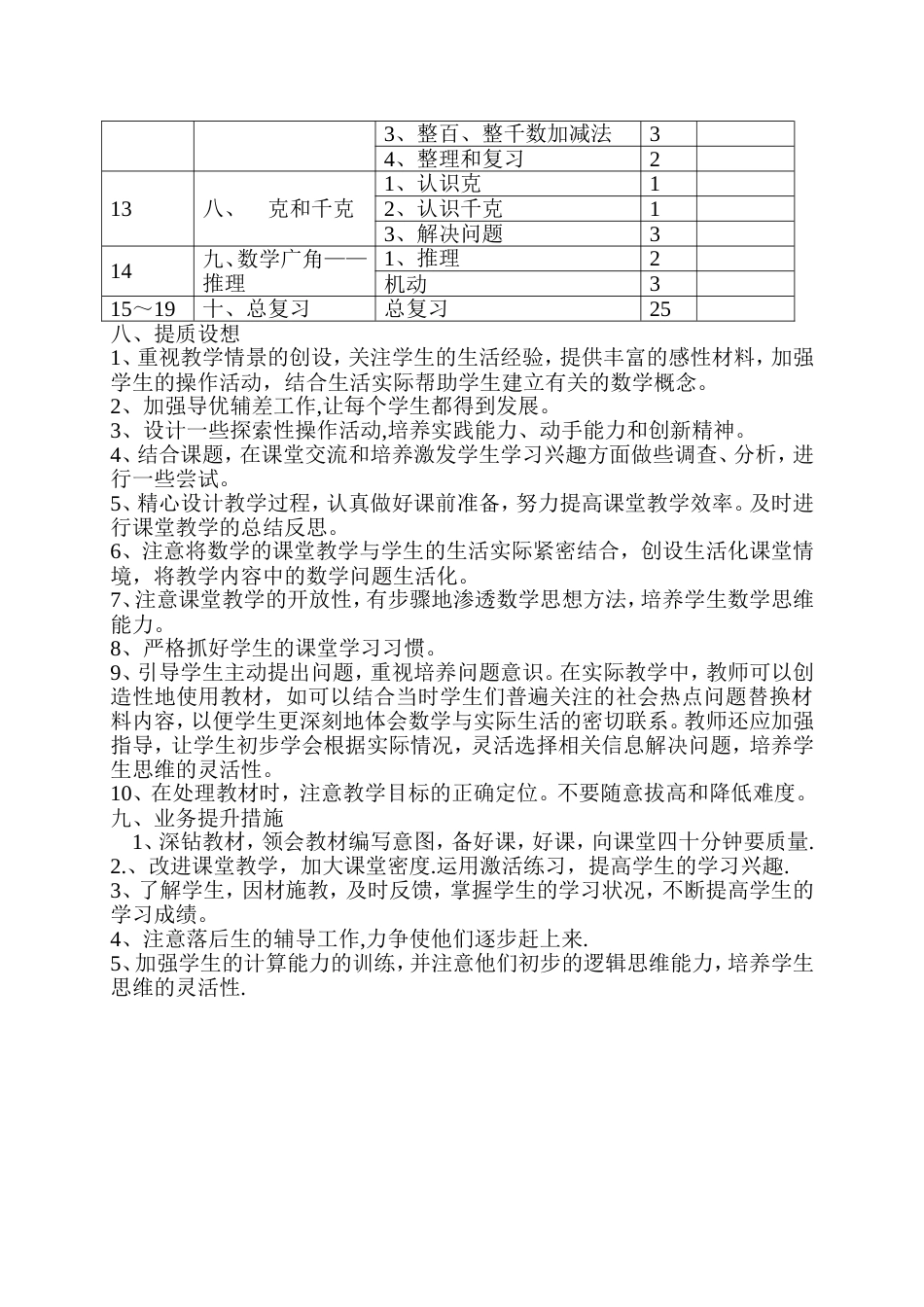 20182019人教版二年级下册数学教学计划_第3页