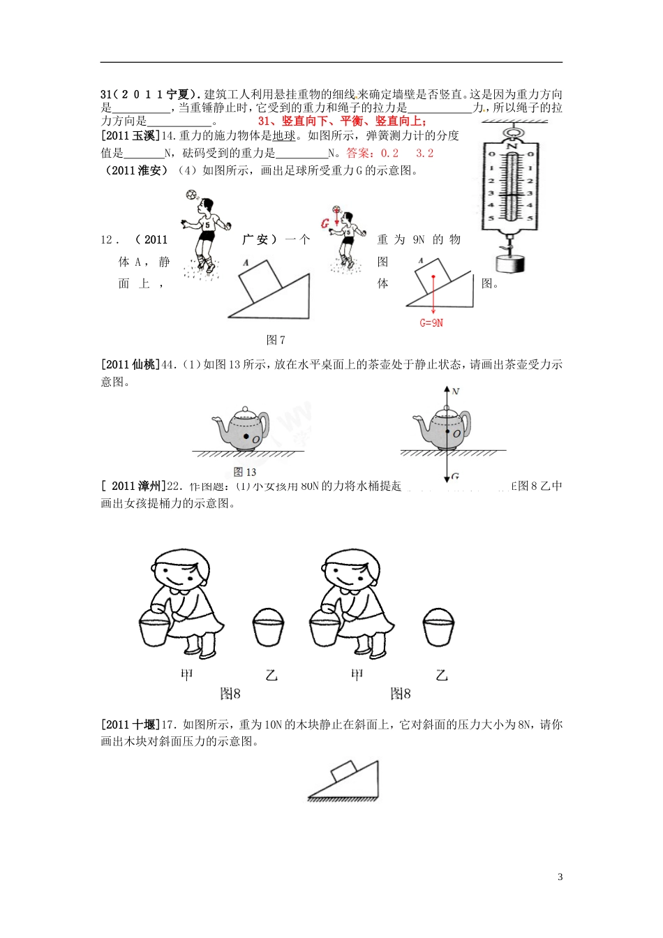 备战2012中考物理一轮复习分章节 九年级第十三章力和机械精选111题 人教新课标版_第3页