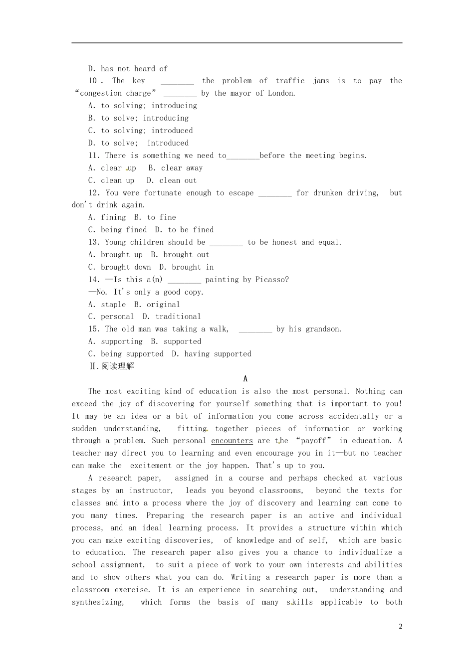 全国通用2014届高考英语一轮复习 课时作业二十二Module 4　Great Scientists 外研版必修4_第2页