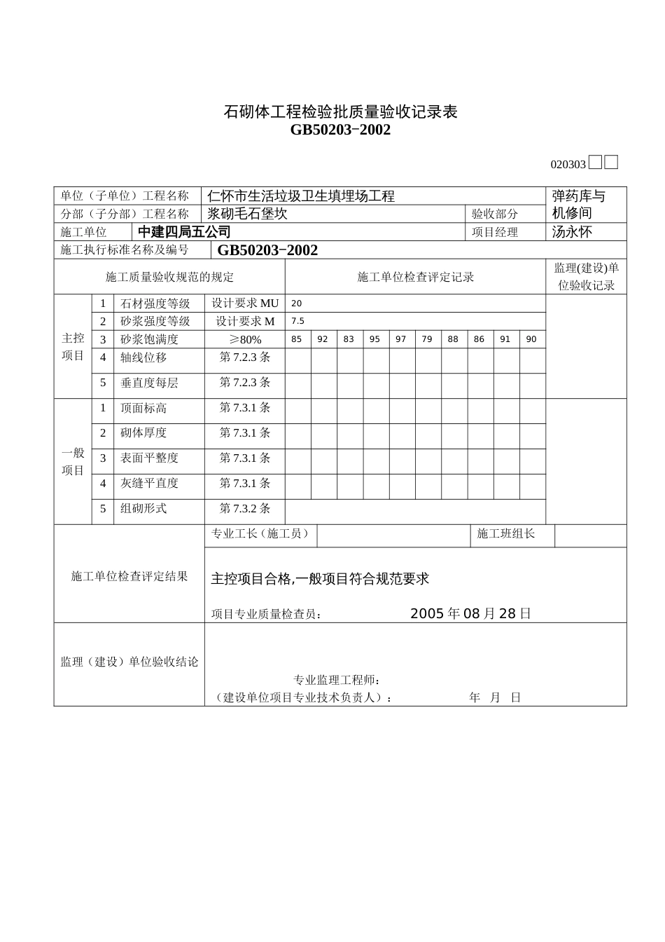 233石砌体工程检验批质量验收记录表[共2页]_第2页