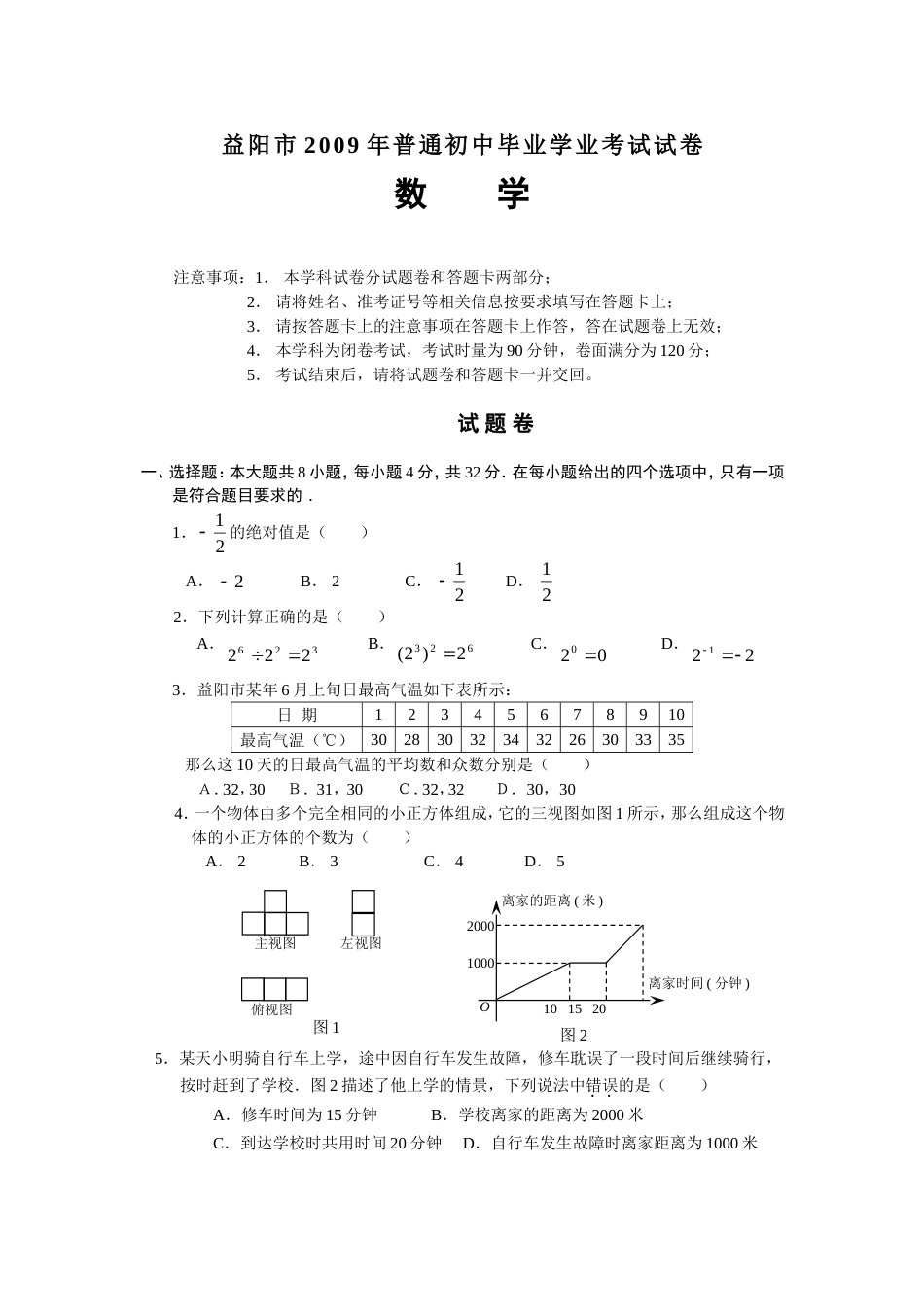 普通初中毕业数学考试试卷_第1页