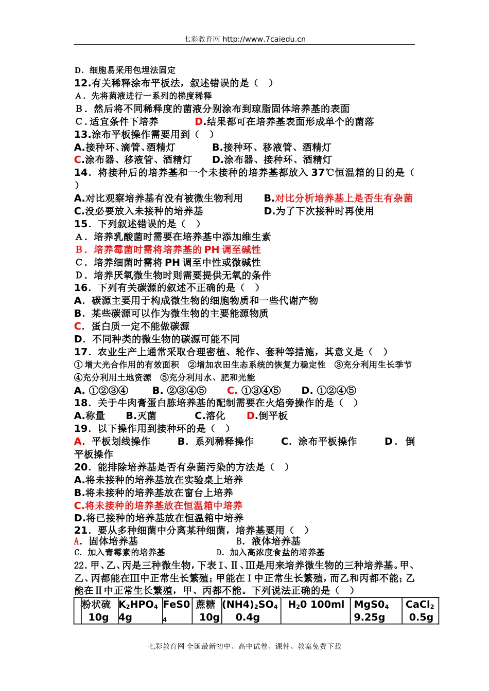 高三生物选修1和选修3综合测试题[共9页]_第2页
