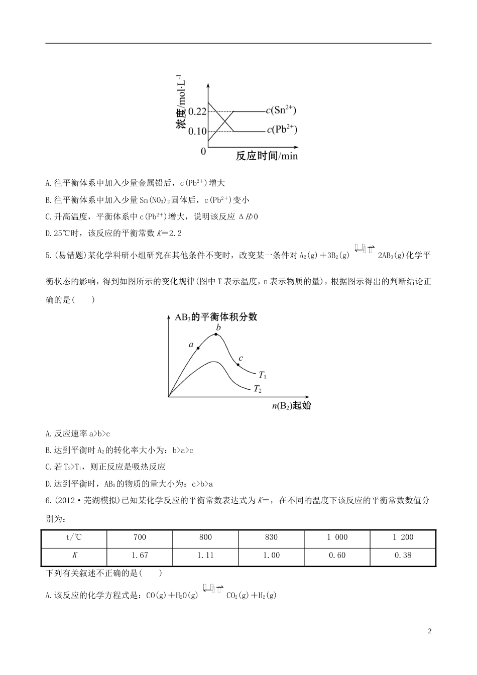 全程复习方略安徽专用2013版高考化学 课时提能演练二十一 7.3 化学平衡常数 化学反应进行的方向 新人教版_第2页