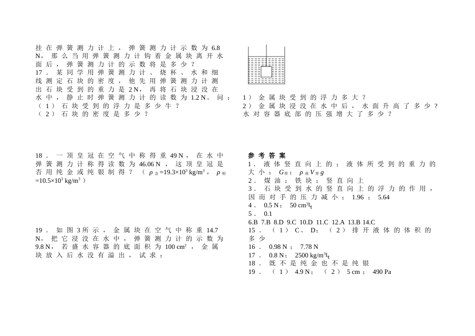 20072008九年级物理 浮力专项练习题_第3页