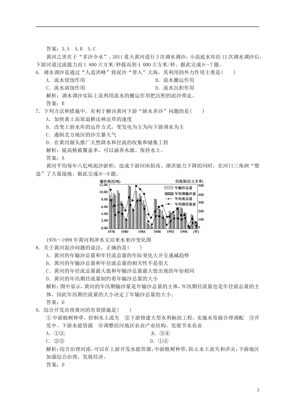 【高考领航】年高考地理总复习 21 中国黄土高原水土流失的治理练习 中图版必修3_第2页