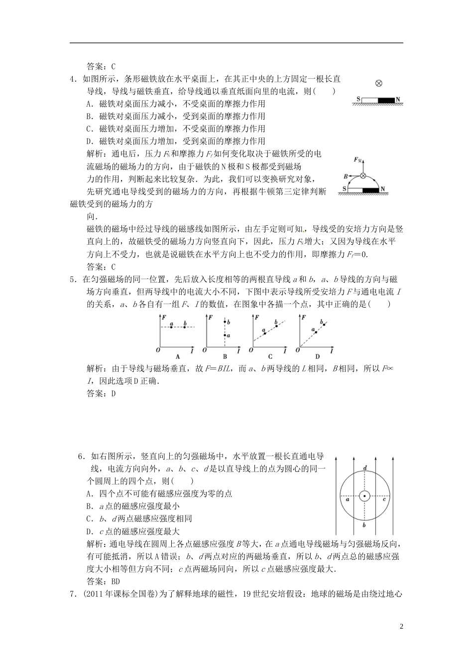 【高考领航】年高考物理总复习 81 磁场及其描述 磁场对电流的作用 新人教版选修31_第2页