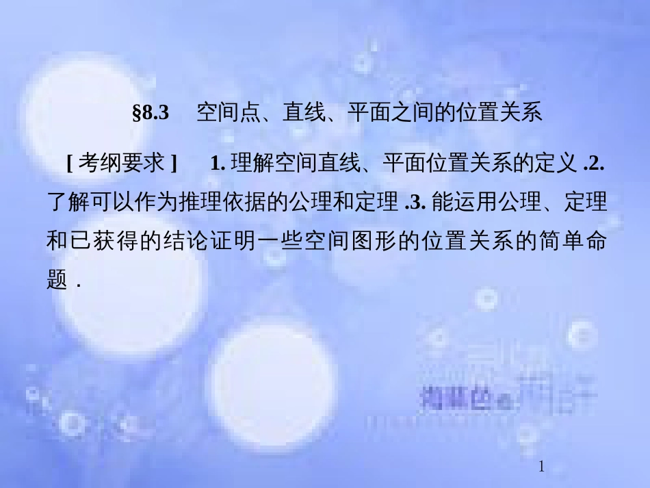 高考数学总复习 8.3 空间点、直线、平面之间的位置关系课件 文 新人教B版_第1页