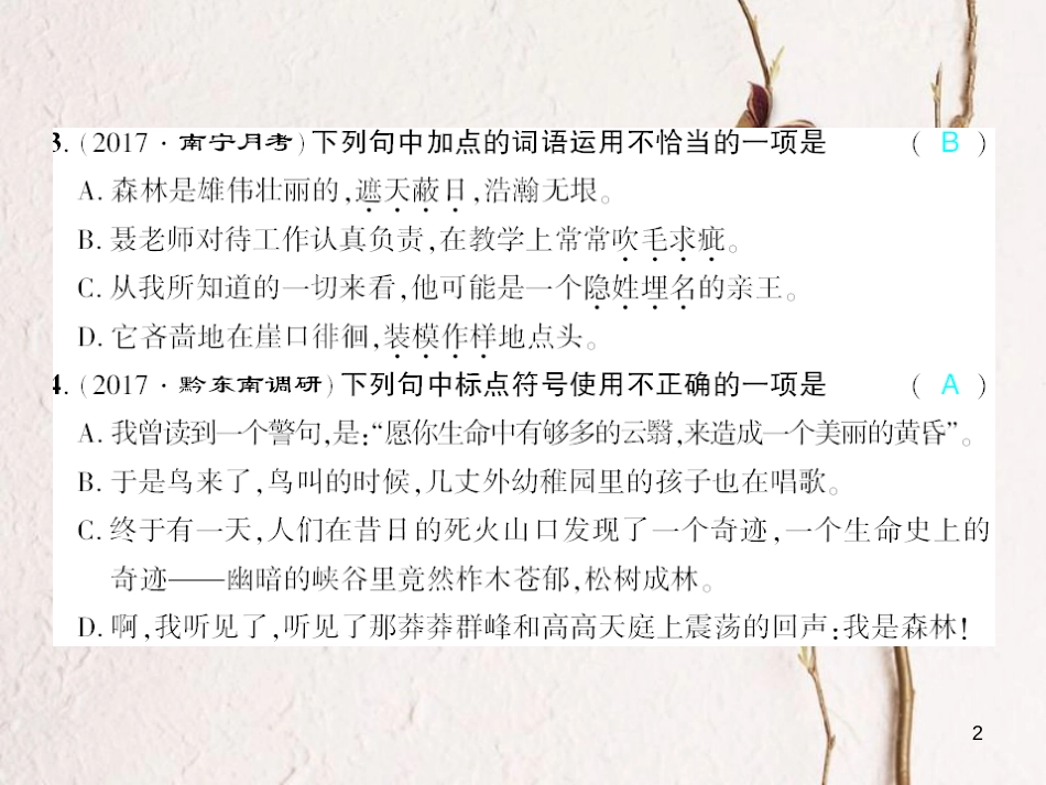 广西北部湾九年级语文下册 第三单元 11-12课 地下森林断想 人生习题课件 （新版）新人教版_第2页