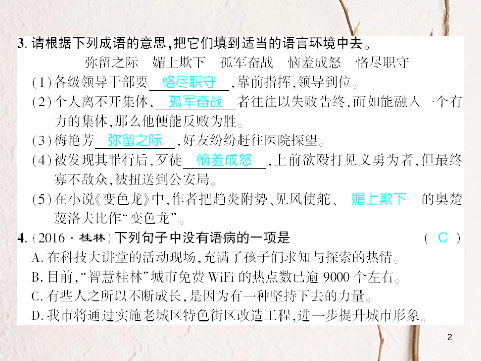 广西北部湾九年级语文上册 第二单元 6 纪念伏尔泰逝世一百周年的演说习题课件 （新版）新人教版_第2页