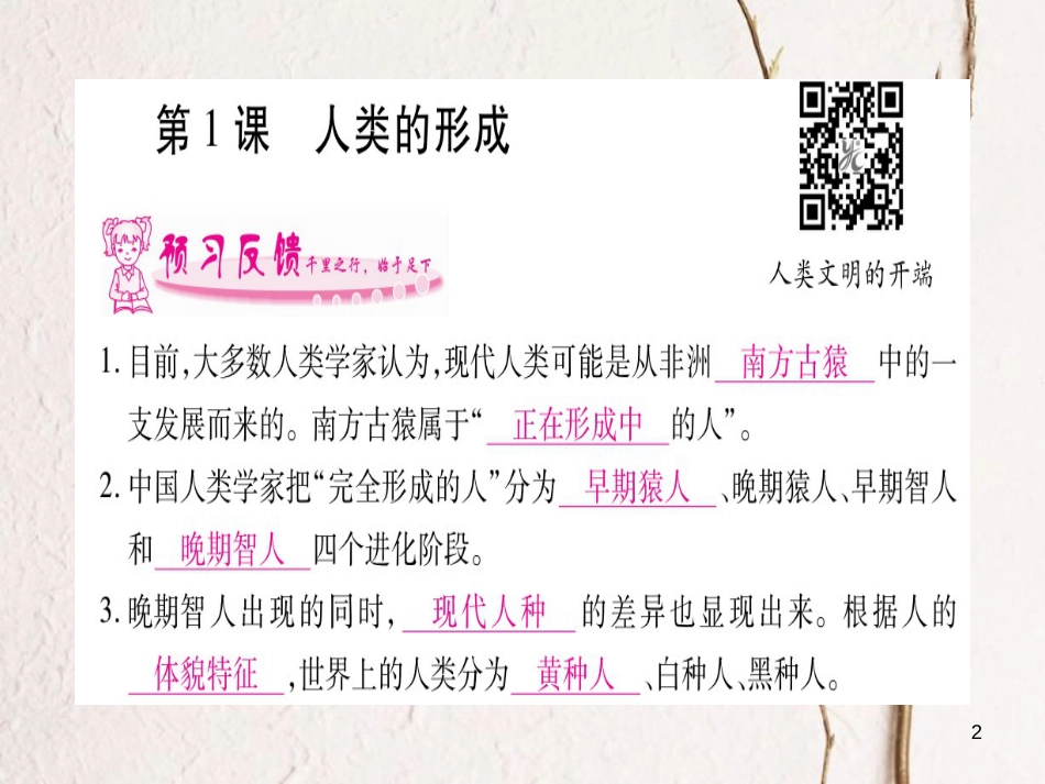 （广西专版）九年级历史上册第1课人类的形成习题课件新人教版_第2页