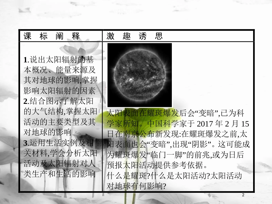 高中地理 第一章 宇宙中的地球 1.2 太阳对地球的影响课件 湘教版必修1_第2页